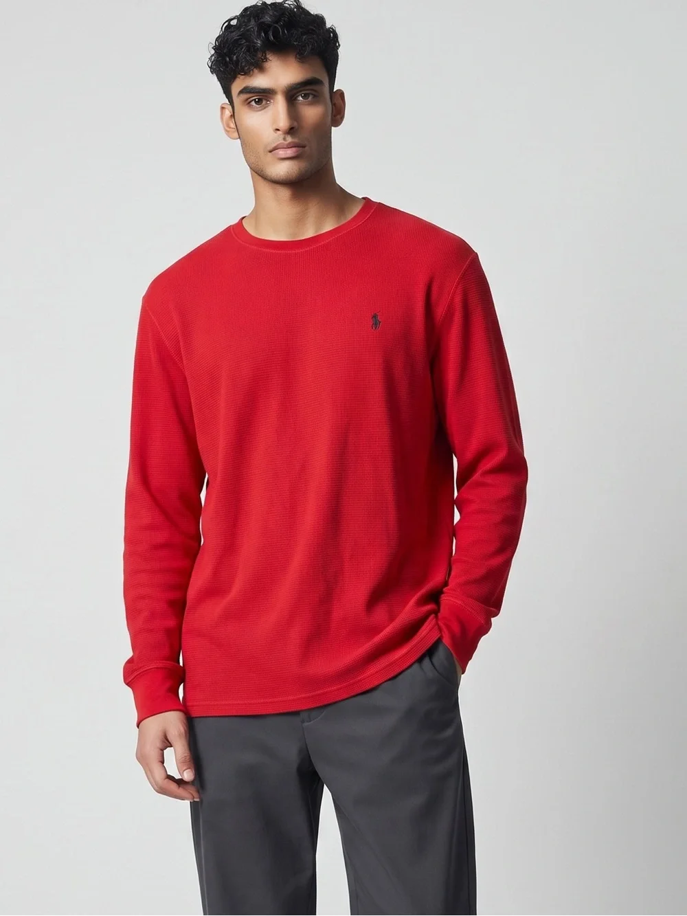 Polo Ralph Lauren Red Waffle Knit Thermal Long Sleeve Sleepwear Shirt